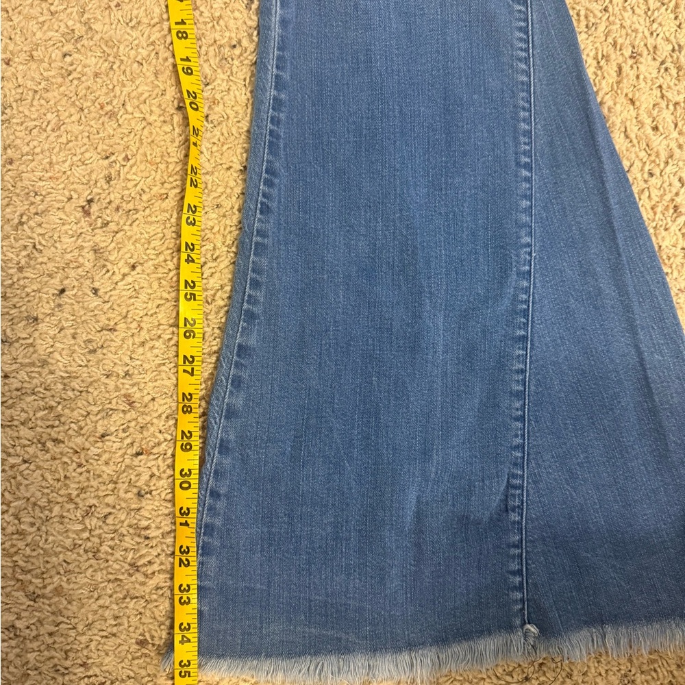 Mumu Blue Bell Bottom Jeans Size M Pull on Flare Raw Hem Comfort Denim Pants - Picture 7 of 7
